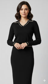 Soft Touch V-Neck Rich Knitted Polo Top Arggido