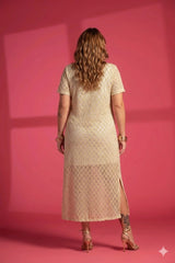 Gold-Threaded Beige Midi Dress Quattro Venti