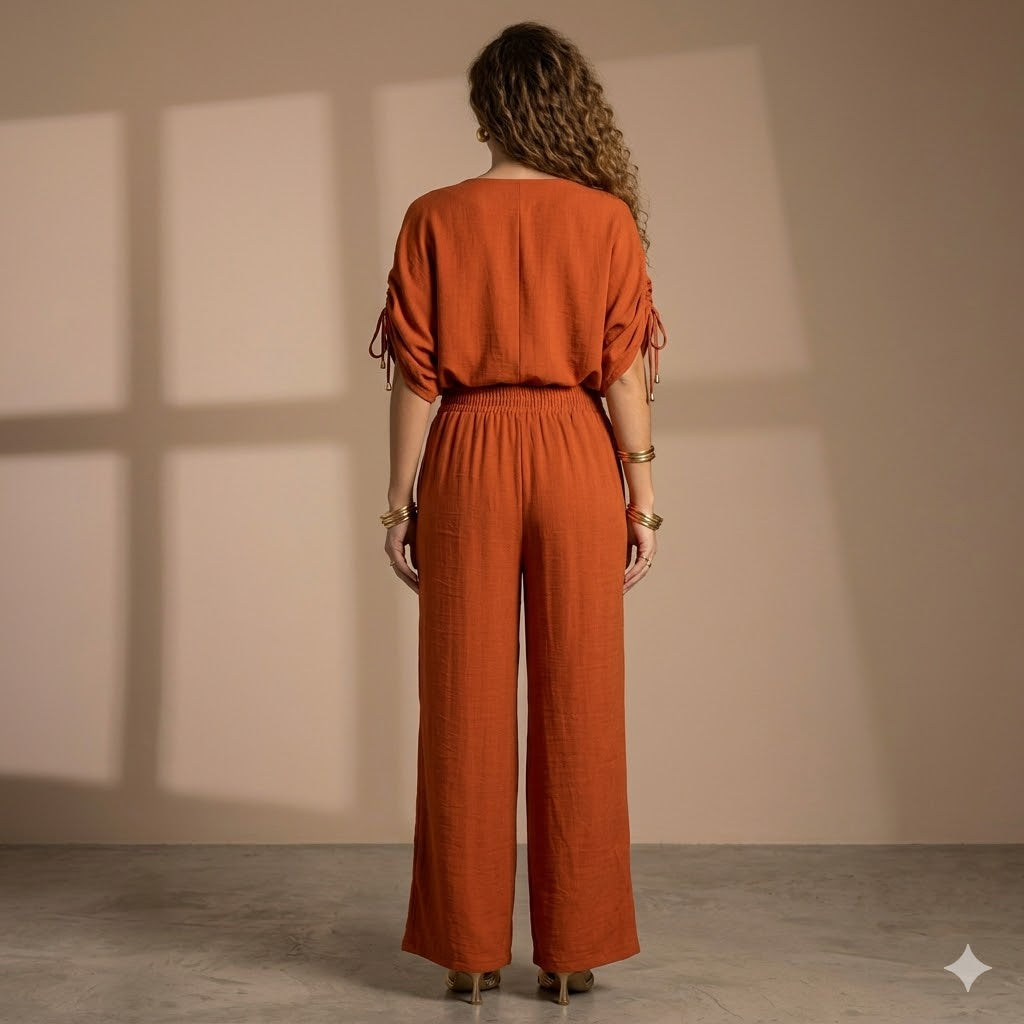 Fluid Textured Wide-Leg Palazzo Pants Quattro Venti
