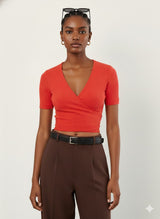 Ribbed Wrap-Detail Fitted Top Colcci