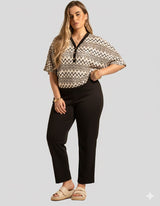 Chevron Pleated Button-Front Knit Blouse Quattro Venti