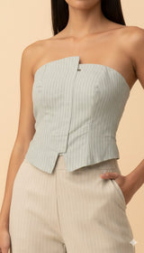 Asymmetrical Strapless Striped Waistcoat Lez a Lez