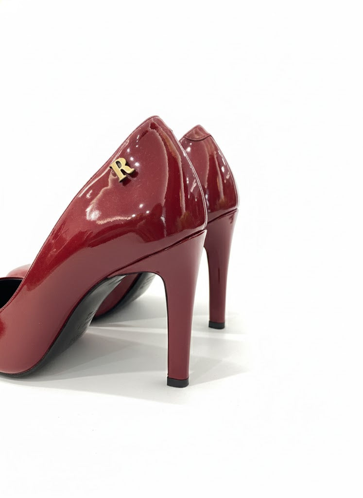 Burgundy Red Extra Wide Fit Patent Mid Court Shoes Ruika