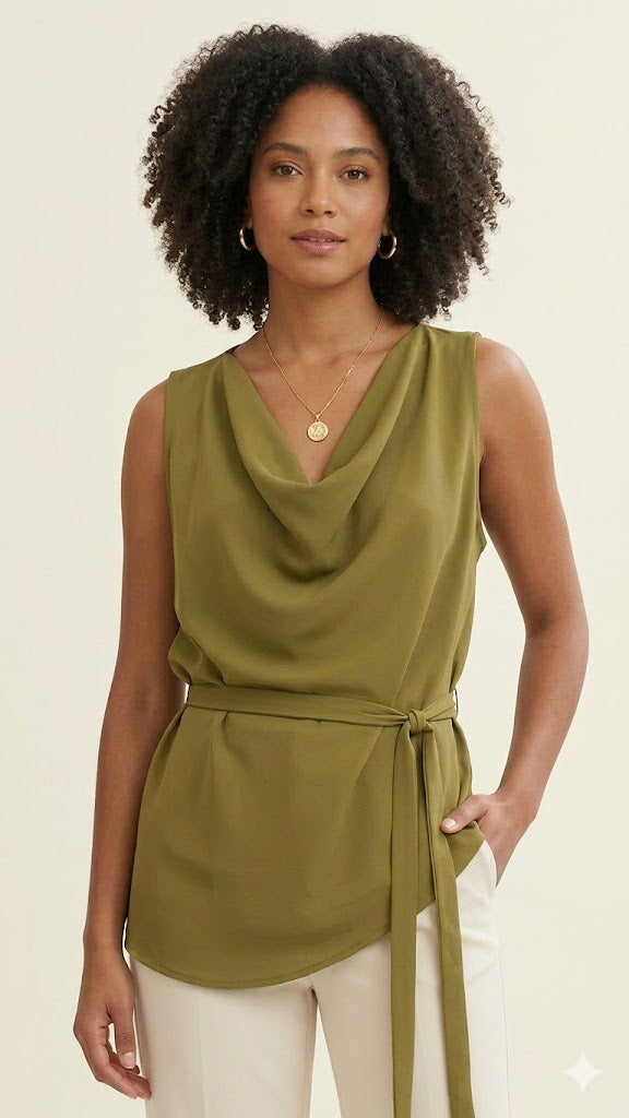 Blusa Verde Sem Mangas com Cinto Quattro Venti