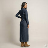 Tailored Long-Sleeve Denim Maxi Dress Arggido