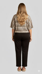 Chevron Pleated Button-Front Knit Blouse Quattro Venti