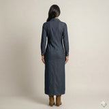Tailored Long-Sleeve Denim Maxi Dress Arggido