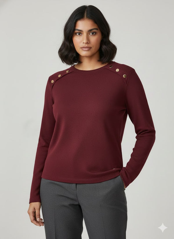 Long Sleeve Knit Top with Gold Button Detail Quattro Venti