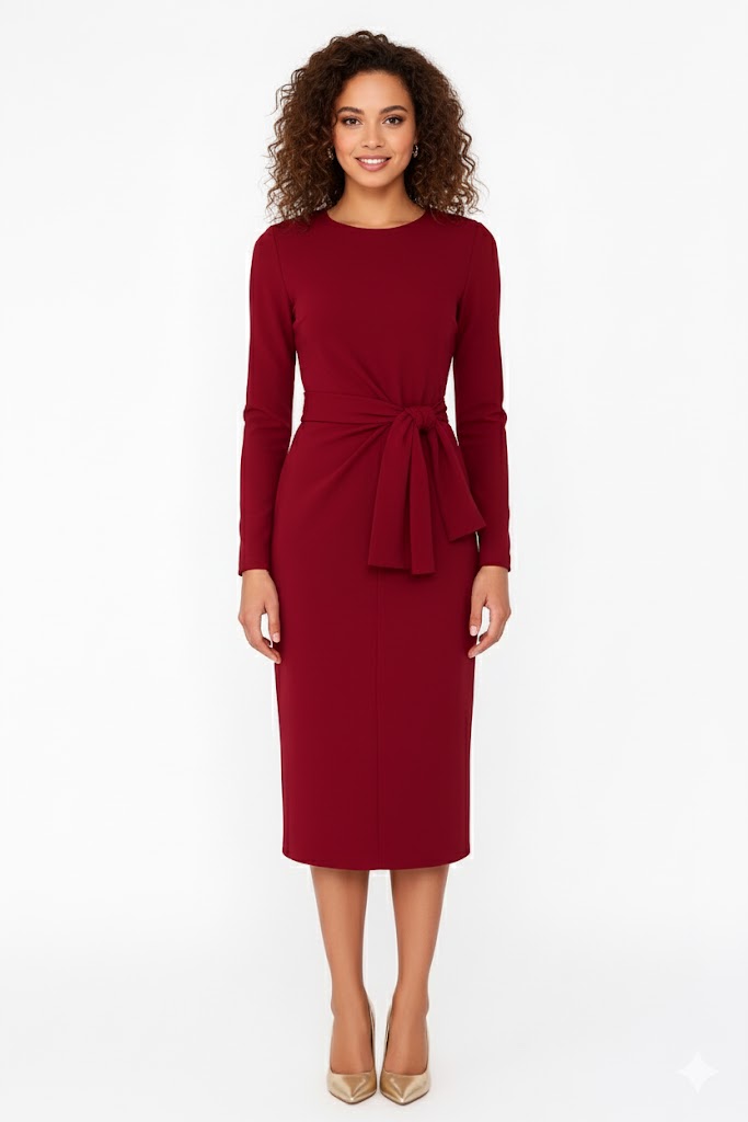 Vestido Midi com Detalhe de Gravata Arggido