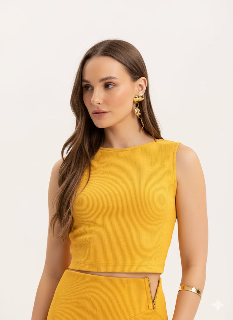 Round-Neck Ribbed Cropped Top Lez a Lez