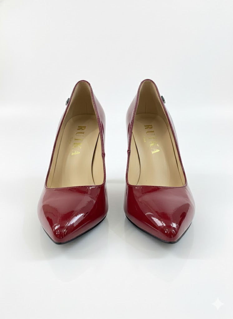 Burgundy Red Extra Wide Fit Patent Mid Court Shoes Ruika