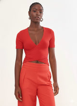 Ribbed Wrap-Detail Fitted Top Colcci