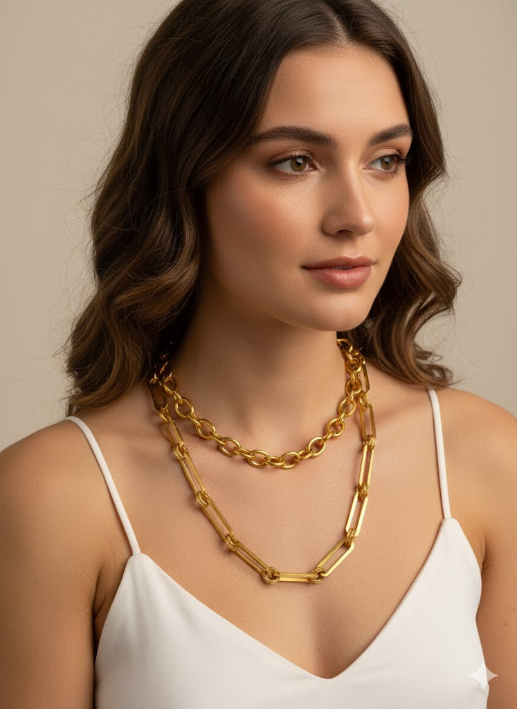 Gold Tone Two Layer Chain Necklace Jetlag