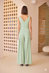 Pleated Palazzo Jumpsuit with Removable Flower Carla Ruiz