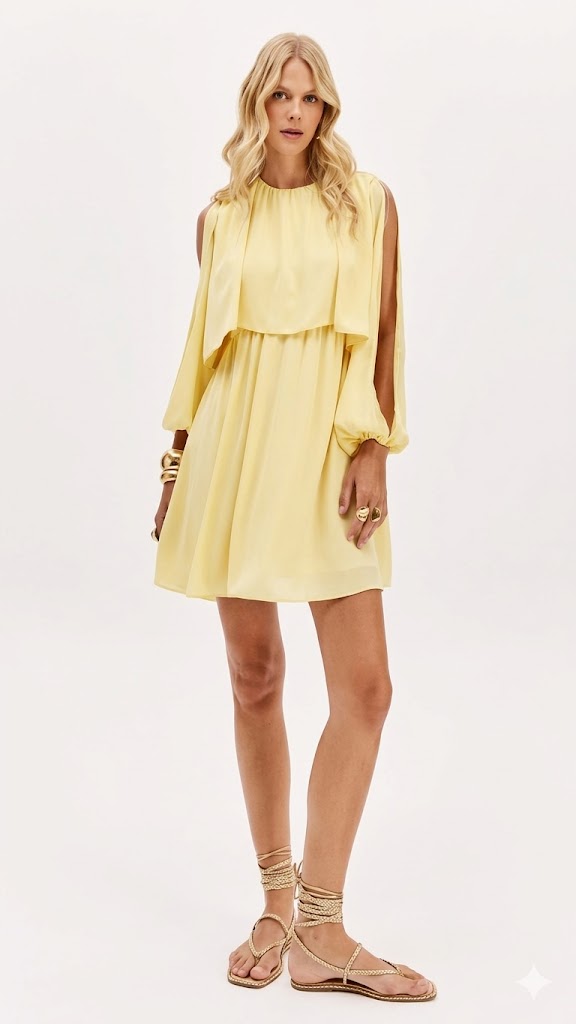 Vestido Mini de Chiffon em Camadas Lança Perfume